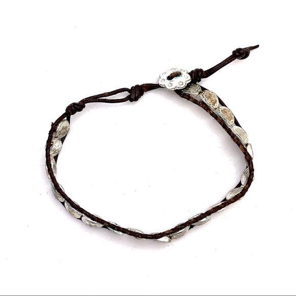 Twine brown silver bead bracelet rustic look - Picture 2 of 3